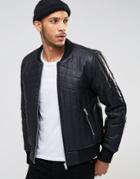 Bellfield Quilted Padded Pu Bomber Jacket - Black