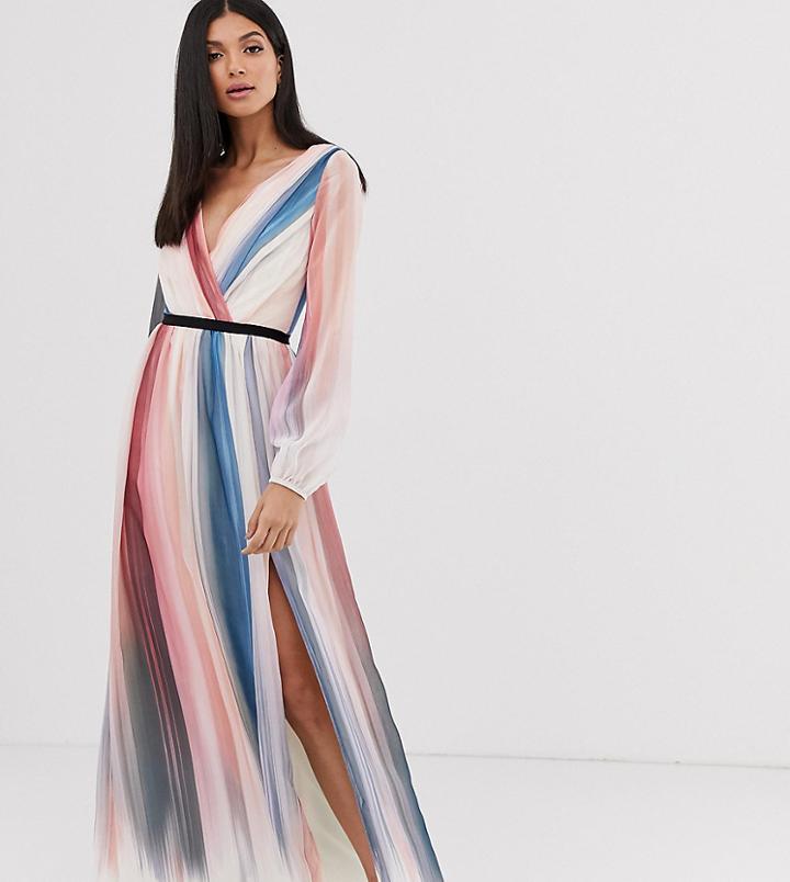 Little Mistress Tall Ombre Stripe Long Sleeve Printed Wrap Dress - Multi
