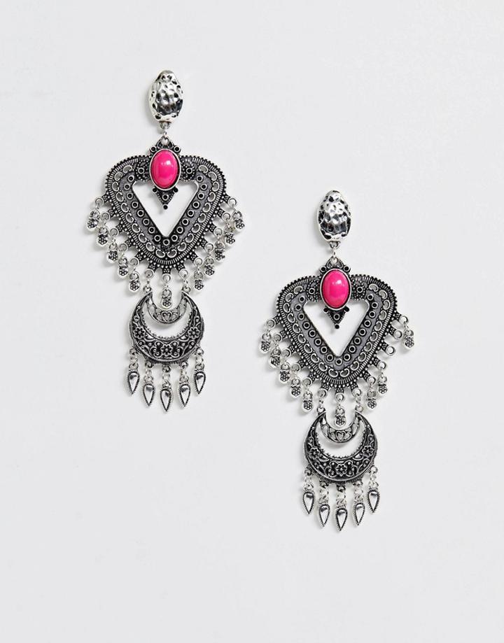 Asos Design Drop Earrings With Bell Trim In Silver Tone
