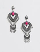 Asos Design Drop Earrings With Bell Trim In Silver Tone