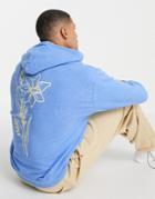 Asos Design Oversized Hoodie In Washed Blue With Line Drawing Back Print - Part Of A Set-blues