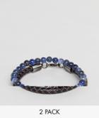 Simon Carter Sodalite Beaded Bracelet With Skull Charm & Navy Leather Bracelet In 2 Pack - Blue