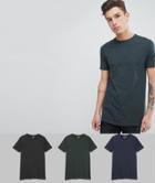 Asos Design Tall Longline T-shirt With Crew Neck 3 Pack Multipack Saving - Multi