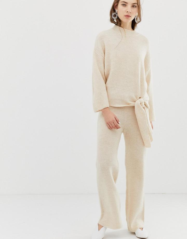Mango Knitted Pants Two-piece In Beige - Beige