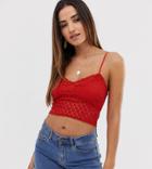 Stradivarius Lace Crop Cami Top In Terracotta - Red