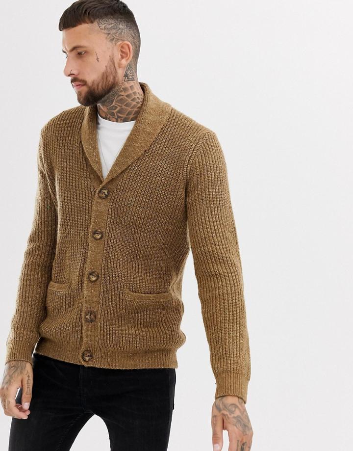 Asos Design Ribbed Shawl Cardigan In Tan - Tan