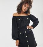 Asos Design Tall Off Shoulder Utility Mini Dress With Pocket Detail - Black