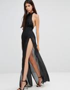 Naanaa Sheer High Neck Maxi Dress With Sequin Bodice - Black