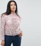 Asos Curve Premium Ruffle Lace Fitted Top - Pink