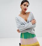 Boohoo Basic Wrap Front Sweater In Gray - Gray
