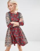 Millie Mackintosh 3/4 Sleeve Mix Print Dress - Mix Print