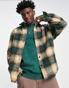 Liquor N Poker Oversized Shirt In Cream And Green Plaid-multi