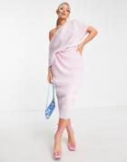 Asos Design Fallen Shoulder Plisse Midi Dress In Lilac-multi