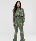 Monki Floral Print Frill Hem Pants In Green
