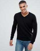New Look Cotton V Neck Sweater In Black - Black