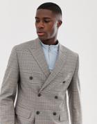 Asos Design Slim Double Breasted Blazer In Gray Check