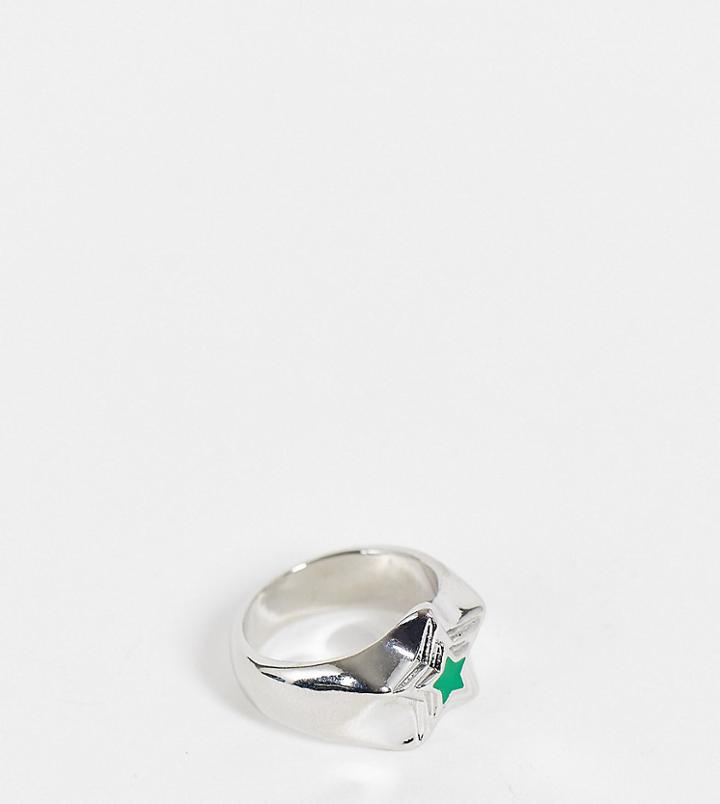 Reclaimed Vintage Inspired Ring With Chunky Star In Silver And Green