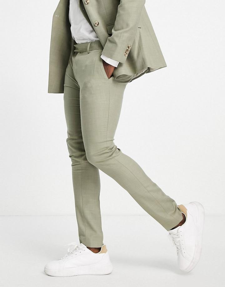 Topman Super Skinny Suit Pants In Light Green