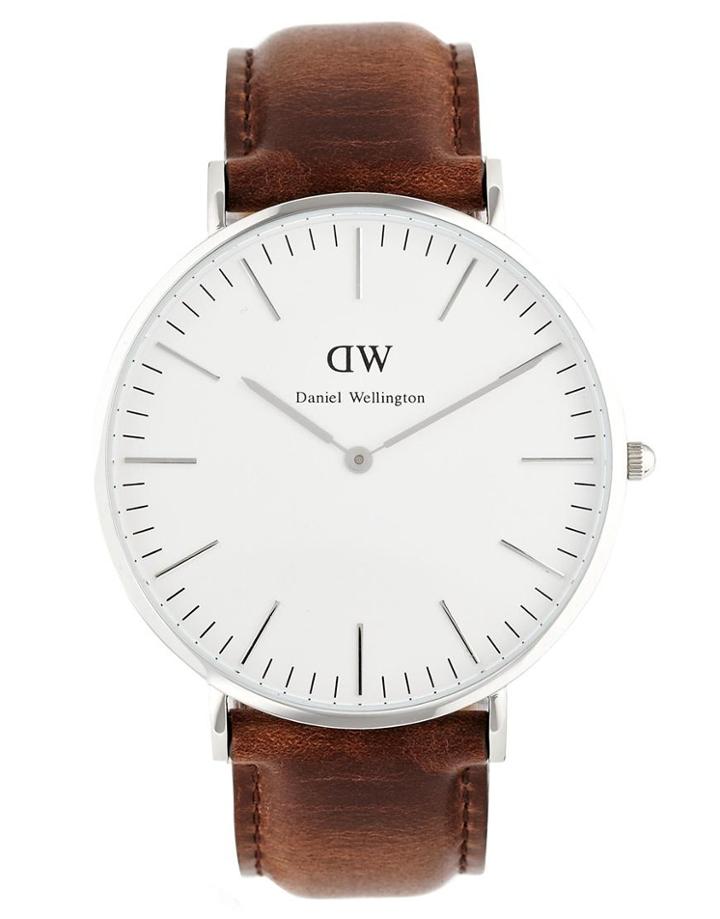 Daniel Wellington Bristol Silver Brown Leather Strap Watch