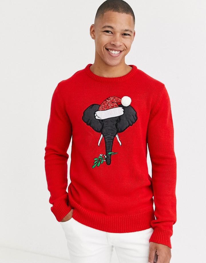 Brave Soul Elephant Holidays Sweater-red