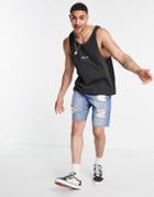 Asos Design Tank In Washed Black With Double Layer And Berlin City Print-grey