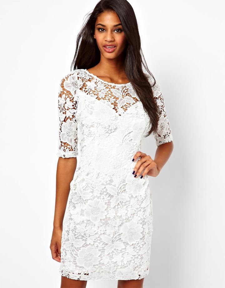Lipsy Lace Dress With 3/4 Sleeve - Cream