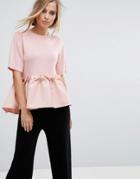 Lost Ink Knitted T-shirt With Contrast Frill - Pink