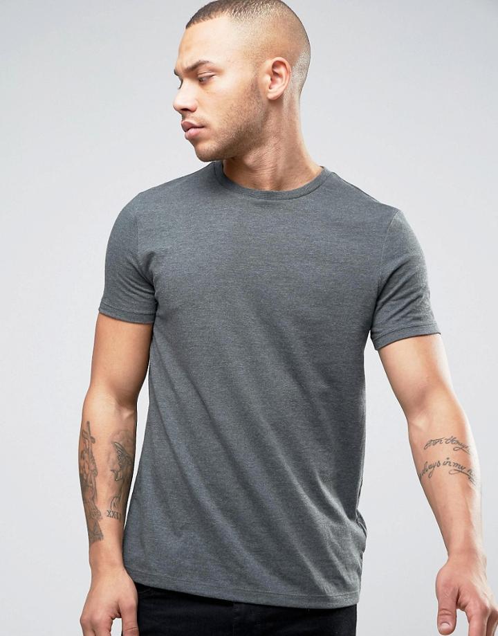 Asos Crew Neck T-shirt In Green Marl - Green