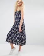 I Love Friday Pleated Cami Dress In Floral Print - Navy