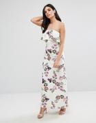 Oh My Love Bandeau Frill Maxi Dress In Floral Print - White