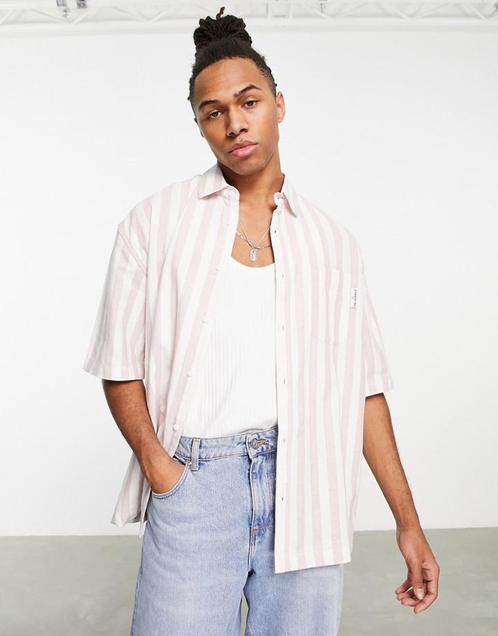 Topman Short Sleeve Shirt In Pink Stripe