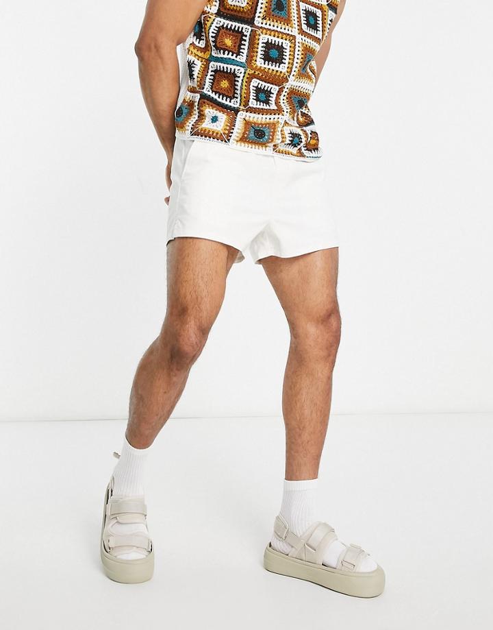 Asos Design Skinny Super Short Chino Shorts With Side Splits In Off White