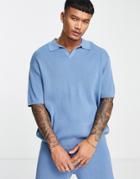 Asos Design Oversized Lightweight Ribbed Knit T-shirt In Cobalt - Part Of A Set-blue
