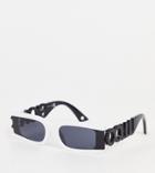 Collusion Unisex Rectangle Sunglasses With Logo Cut Out In Black And White