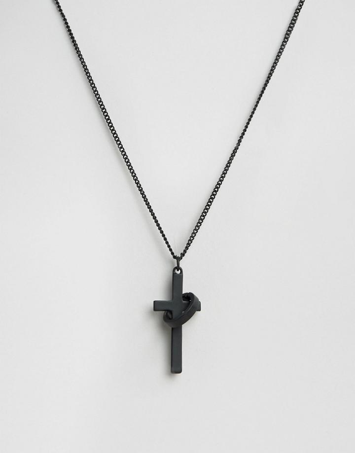 Chained & Able Cross & Ring Necklace In Matt Black - Black