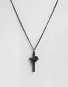 Chained & Able Cross & Ring Necklace In Matt Black - Black