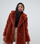 Bershka Faux Fur Coat-red
