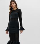 Asos Design Paneled Stripe Ruffle Pep Hem Midi Dress - Black