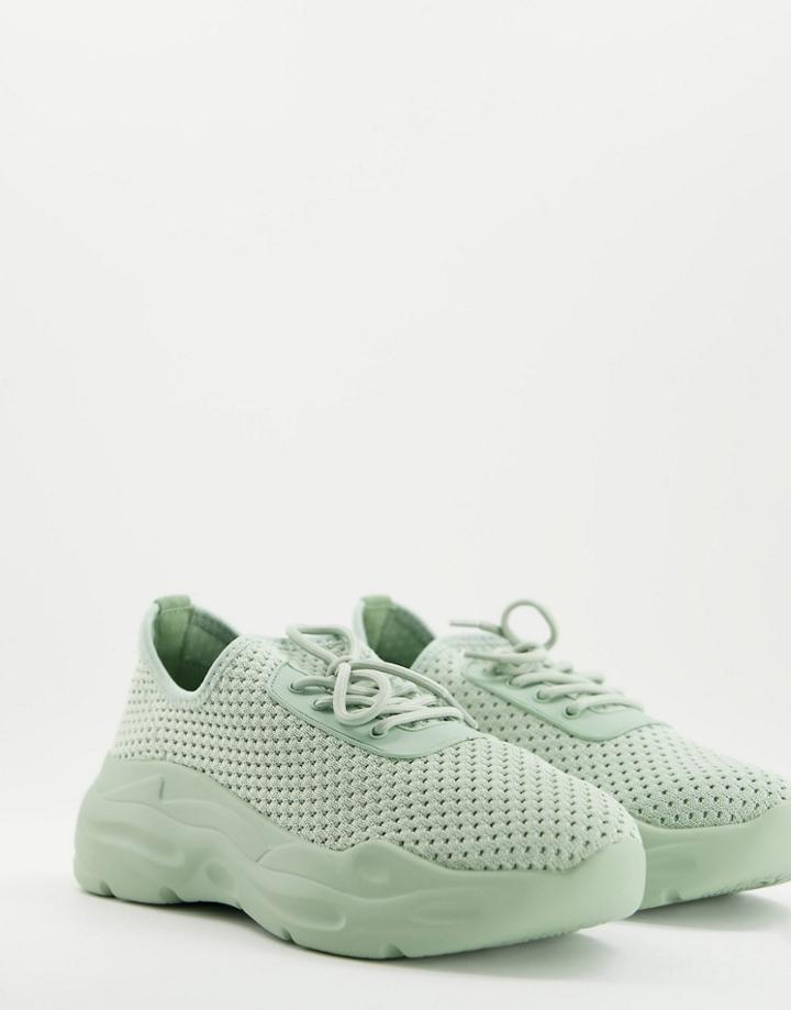 Asos Design Denmark Chunky Knit Lace Up Sneakers In Mint-green