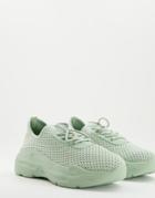 Asos Design Denmark Chunky Knit Lace Up Sneakers In Mint-green