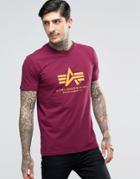 Alpha Industries T-shirt With Logo In Regular Fit Burgundy - Red