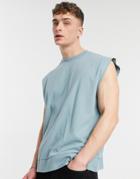 Asos Design Oversized Tank With Chunky Rib Hem In Blue Gray-grey