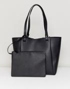 Asos Design Bonded Shopper Bag With Removable Ipad Case - Black