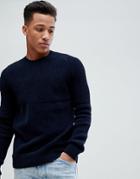 Celio Chenille Sweater In Contrast Texture - Navy