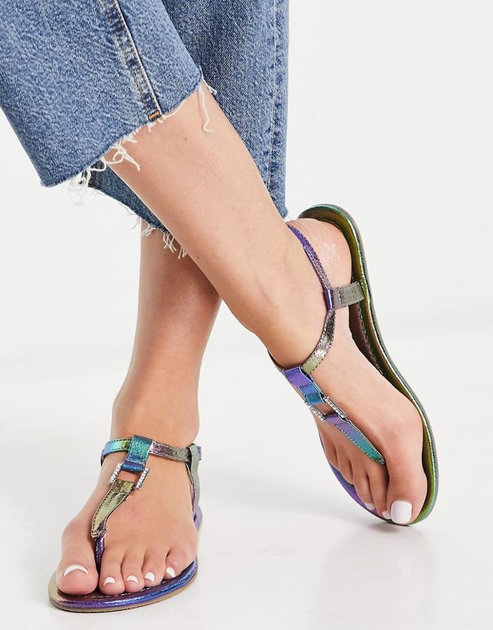 Asos Design Fulfil Hardware Flat Sandals In Rainbow-multi