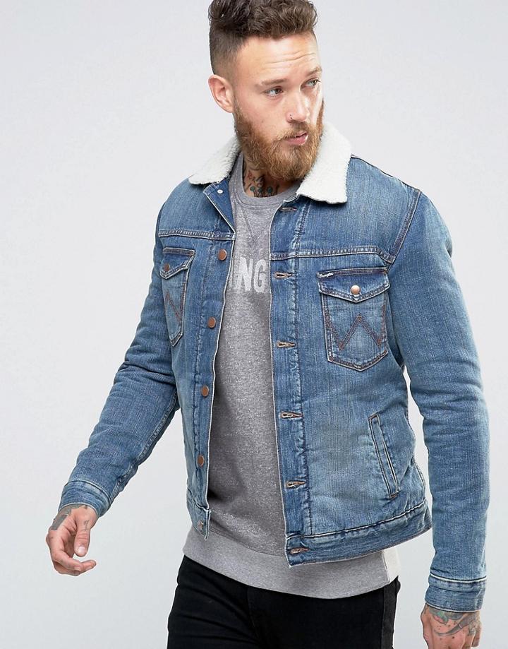 Wrangler Borg Lined Denim Jacket - Blue