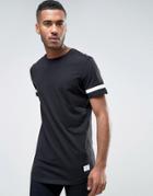 Jack & Jones Core Longline T-shirt With Arm Stripe Back Panel And Seem Tie - Black