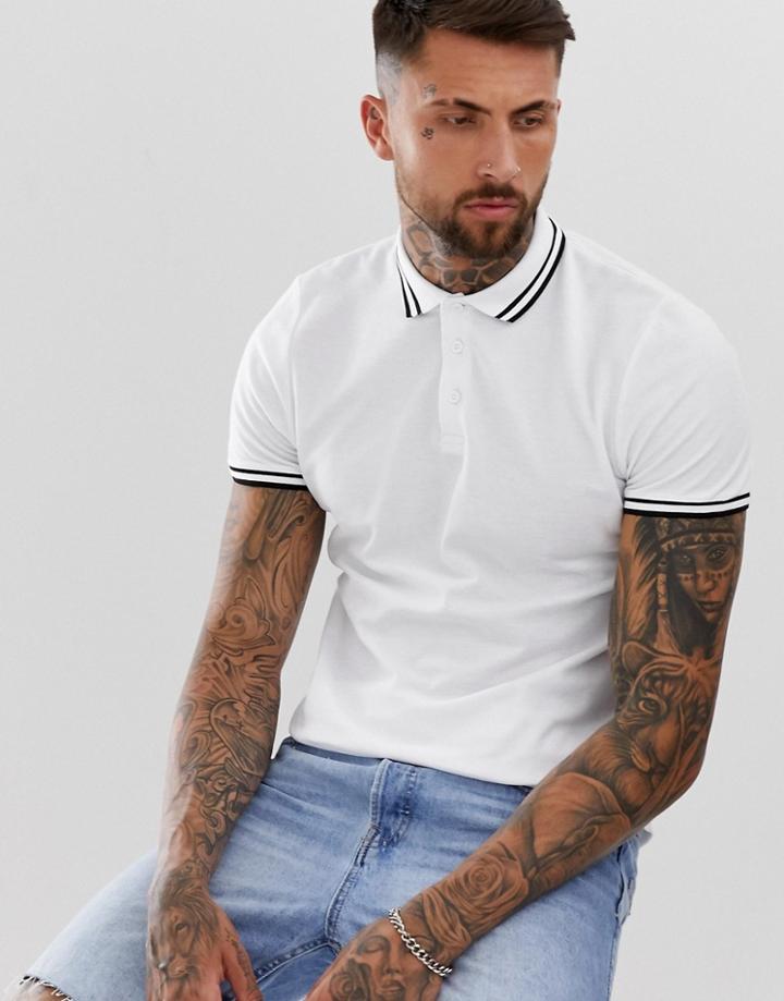 Asos Design Tipped Pique Polo Shirt In White