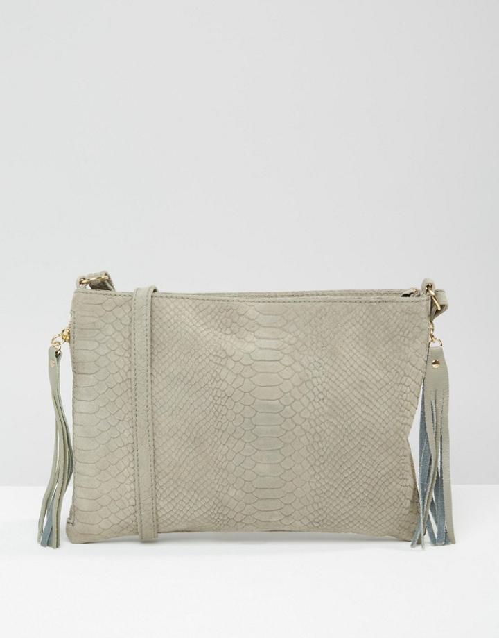 Warehouse Embossed Croc Crossbody - Gray