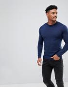 Asos Design Muscle Fit Cotton Sweater In Navy - Navy